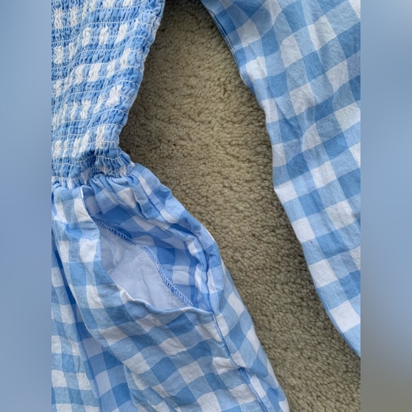 Janie and Jack Size 5 The Emma Gingham Smocked Romper Blue White Plaid One Piece - Picture 8 of 10